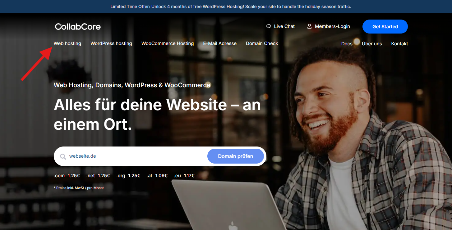Screenshot of the CollabCore homepage with the 