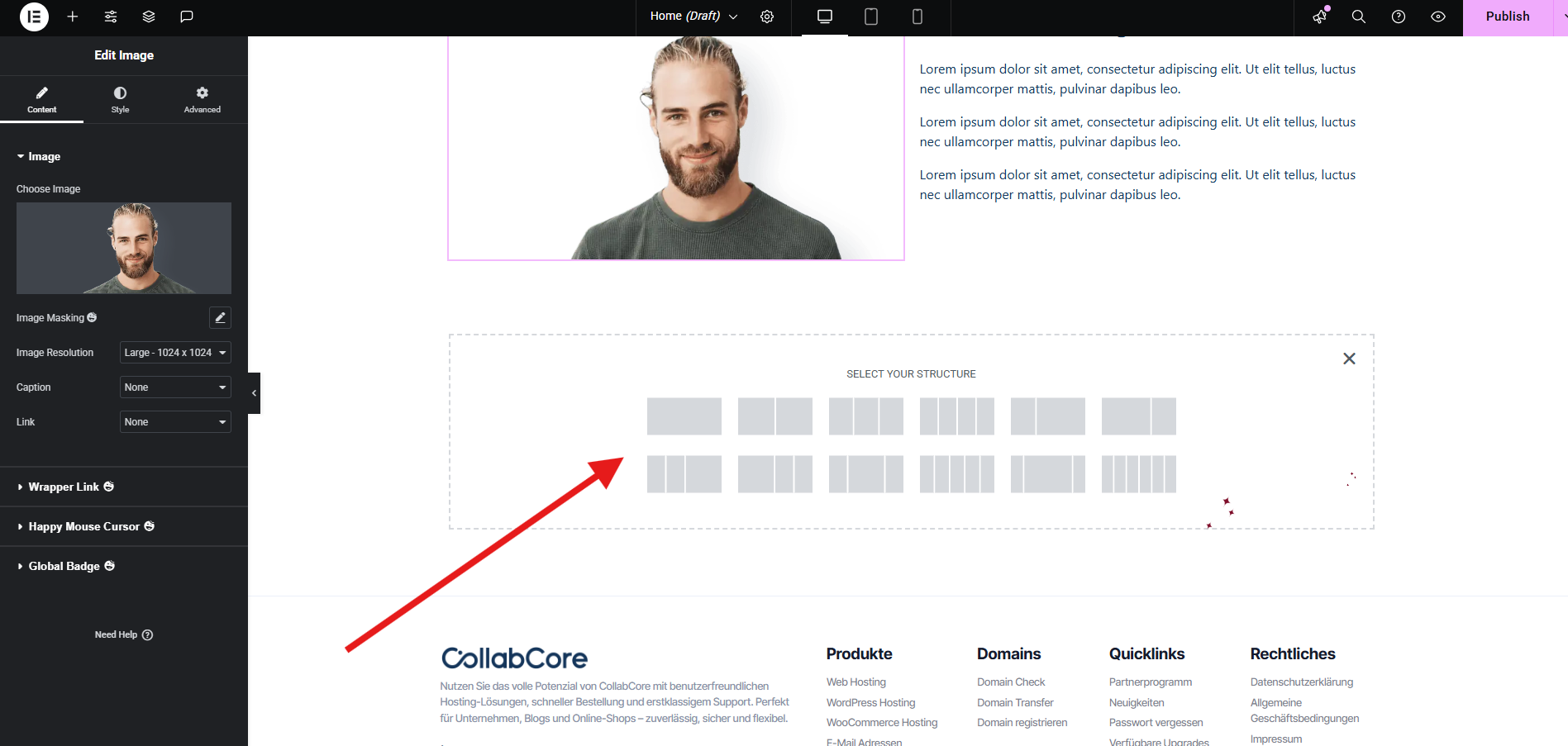 Add section on elementor editing page