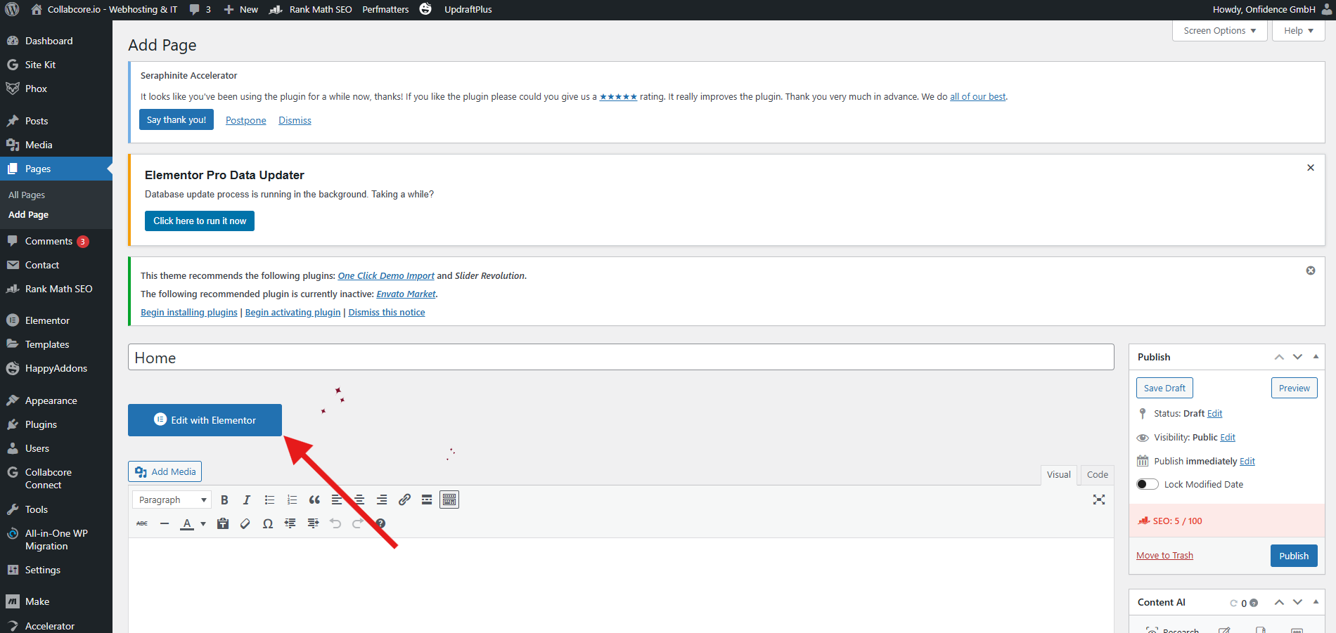 Create new page with Elementor