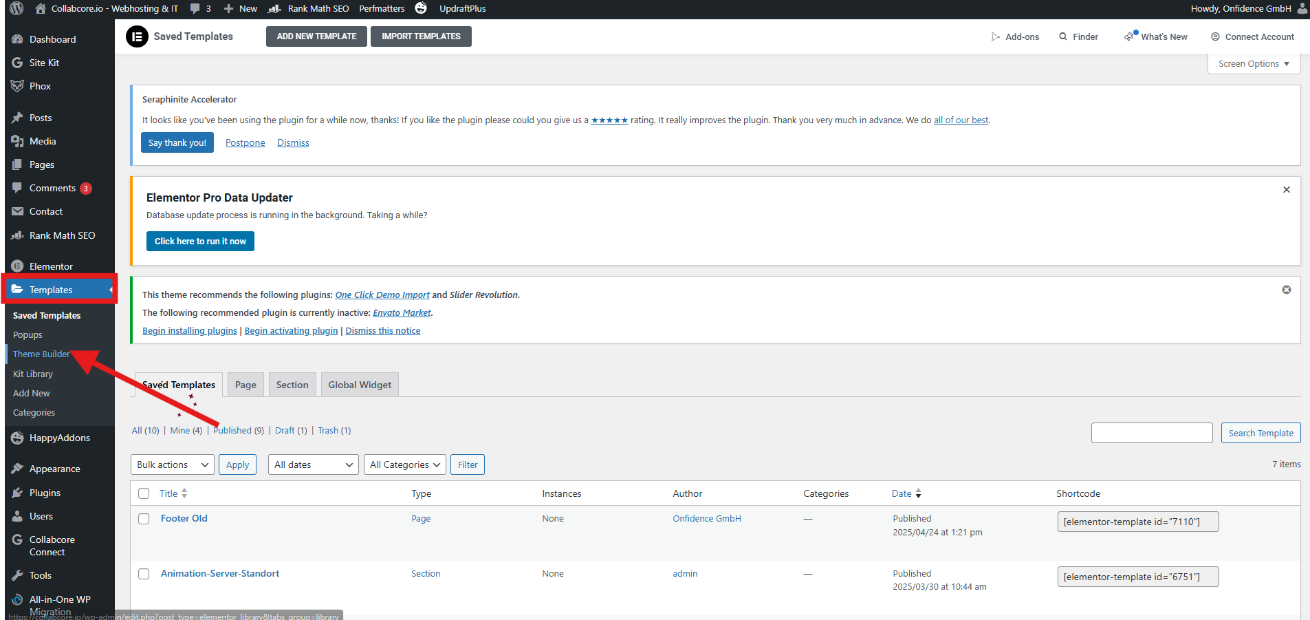 Elementor header footer create option marked screenshot