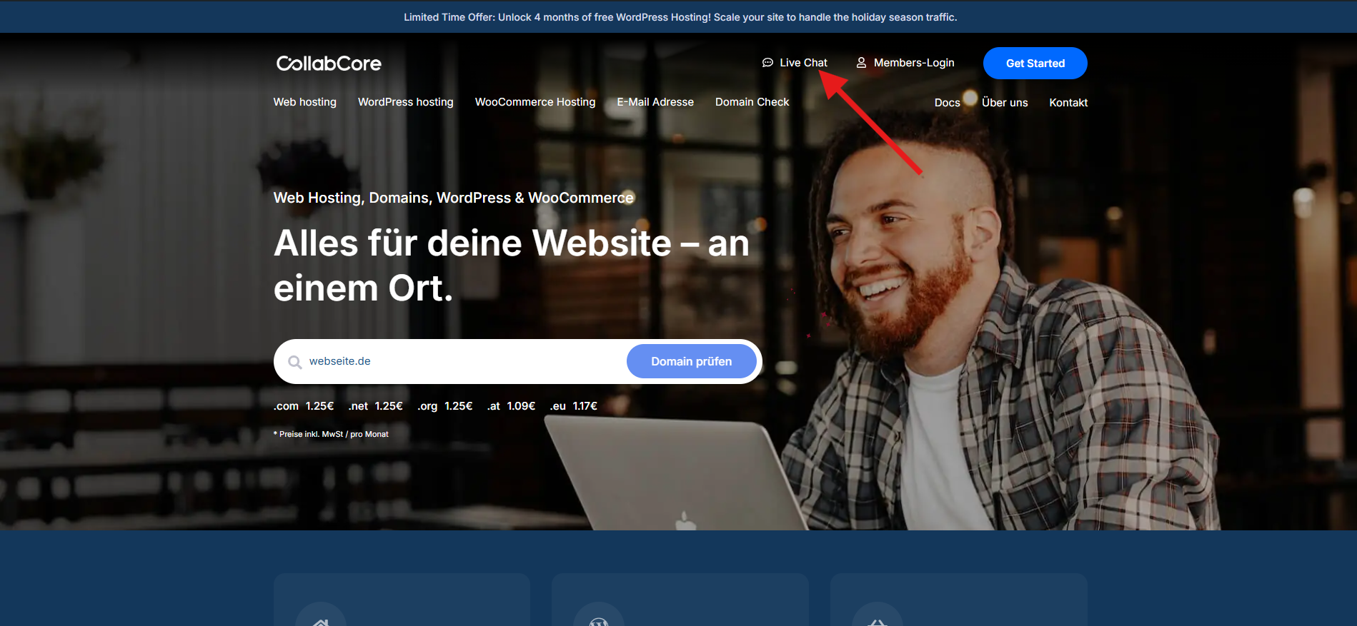 Kontakt live chat button lark screenshot